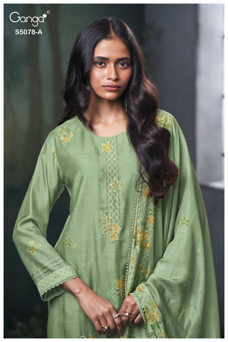 Ganga Fiana 5078 Bemberg Silk Print Embroidered Salwar Kammez
