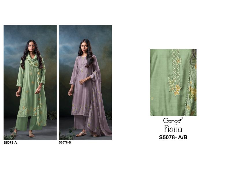 Ganga Fiana 5078 Bemberg Silk Print Embroidered Salwar Kammez — Printed Cotton Dress Material, Vardan Ethnic wholesale from Surat — view 6