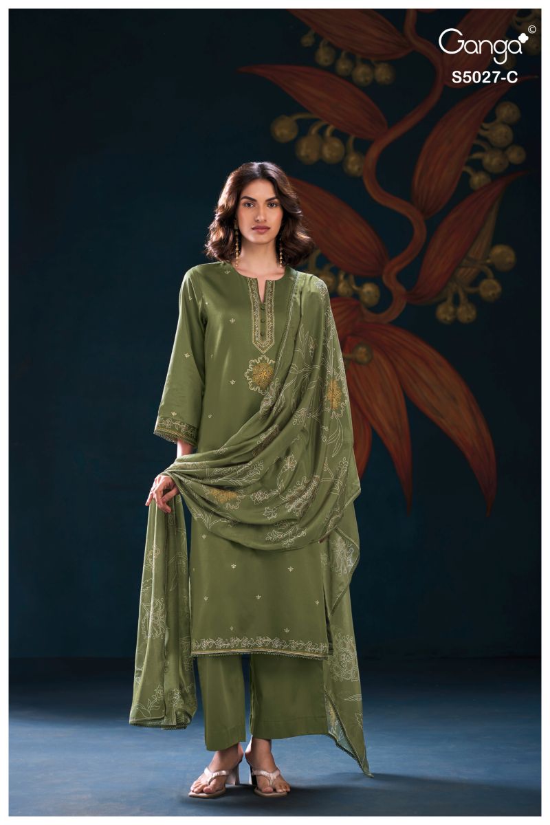 Ganga Gulrukh 5027 Cotton Satin Printed Handwork Salwar Kameez Catalog