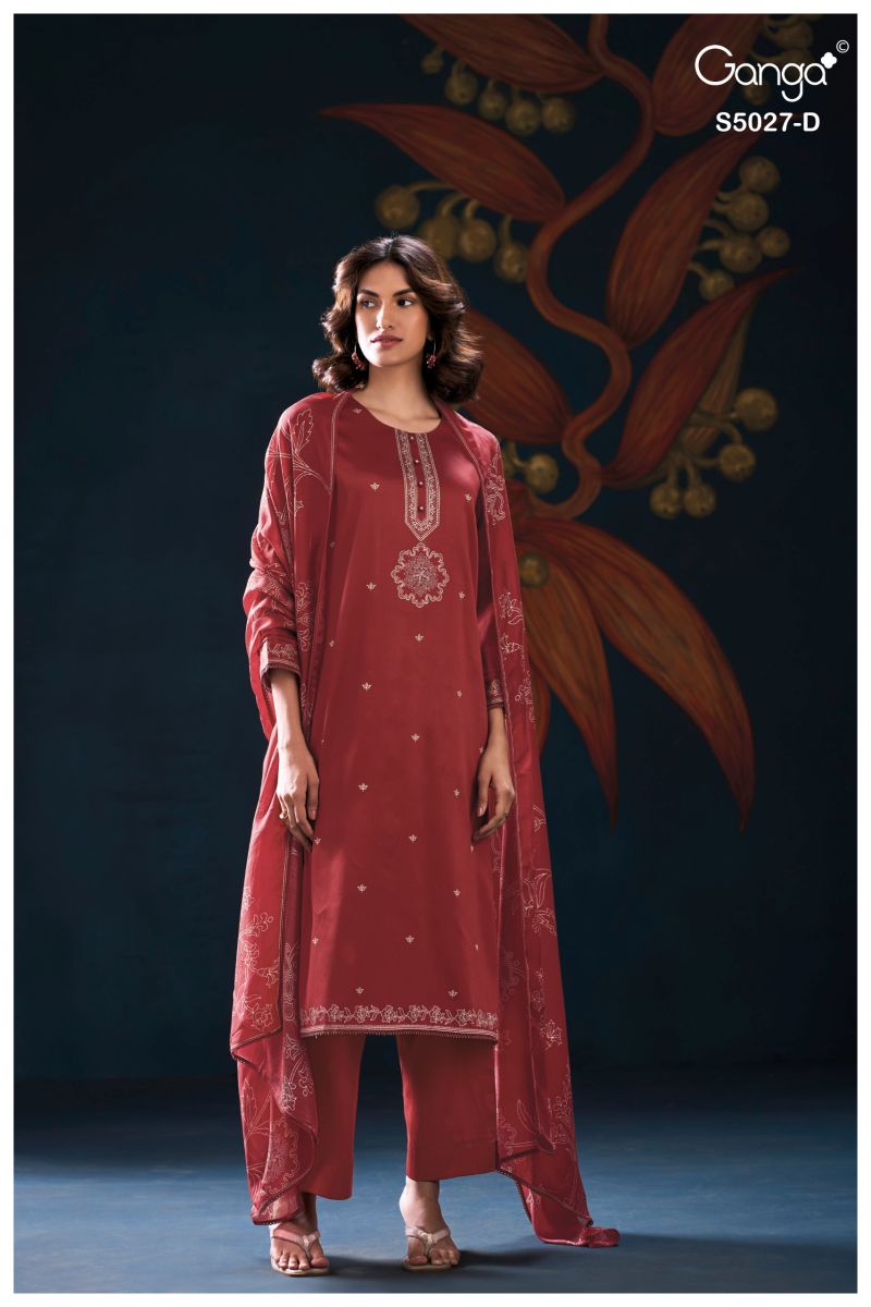 Ganga Gulrukh 5027 Cotton Satin Printed Handwork Salwar Kameez Catalog — Cotton Dress Material, Vardan Ethnic wholesale from Surat — view 2