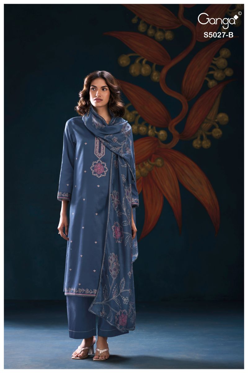 Ganga Gulrukh 5027 Cotton Satin Printed Handwork Salwar Kameez Catalog — Cotton Dress Material, Vardan Ethnic wholesale from Surat — view 3