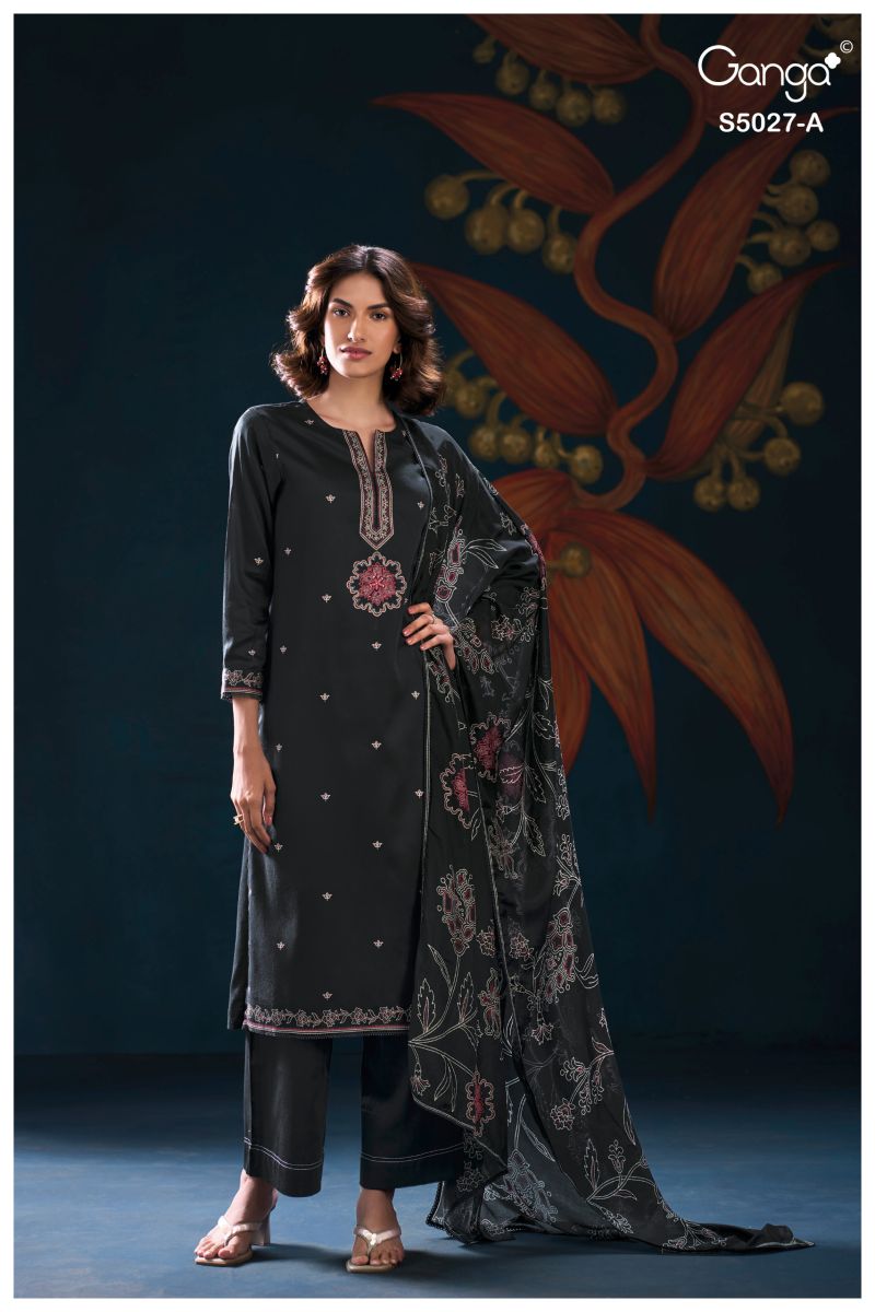 Ganga Gulrukh 5027 Cotton Satin Printed Handwork Salwar Kameez Catalog — Cotton Dress Material, Vardan Ethnic wholesale from Surat — view 4