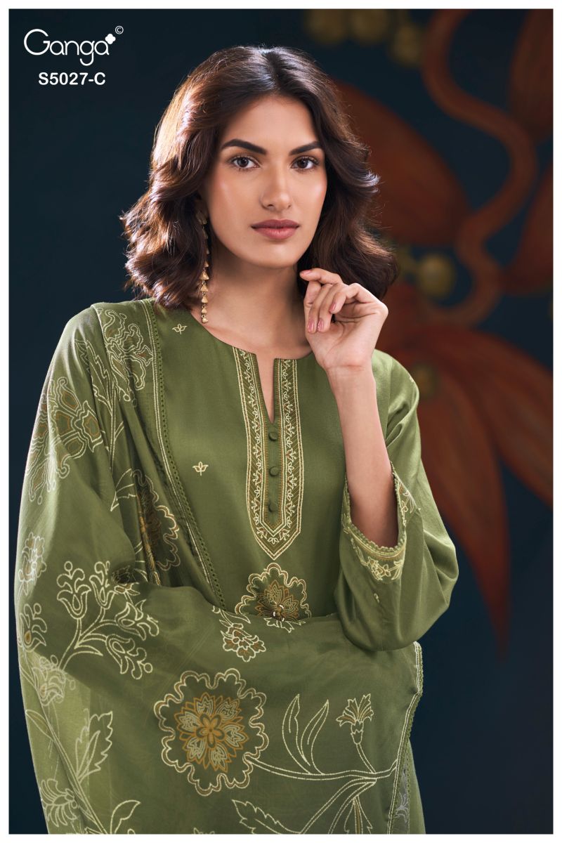 Ganga Gulrukh 5027 Cotton Satin Printed Handwork Salwar Kameez Catalog — Cotton Dress Material, Vardan Ethnic wholesale from Surat — view 5