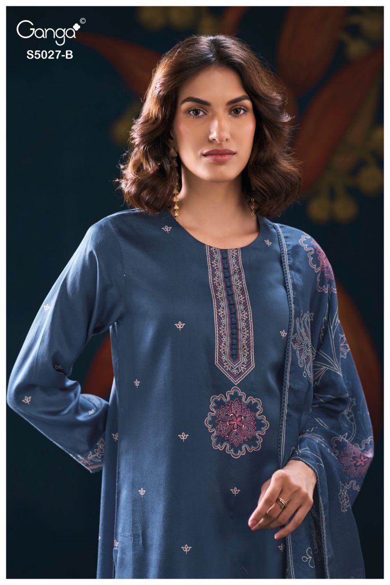 Ganga Gulrukh 5027 Cotton Satin Printed Handwork Salwar Kameez Catalog — Cotton Dress Material, Vardan Ethnic wholesale from Surat — view 6