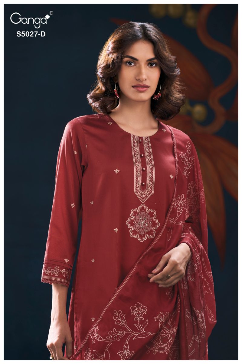 Ganga Gulrukh 5027 Cotton Satin Printed Handwork Salwar Kameez Catalog — Cotton Dress Material, Vardan Ethnic wholesale from Surat — view 7