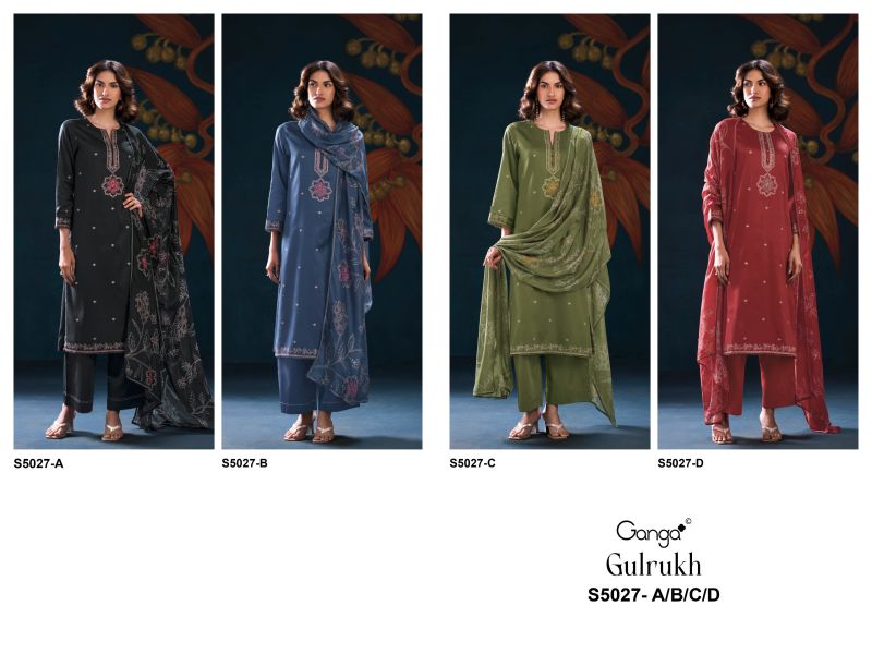 Ganga Gulrukh 5027 Cotton Satin Printed Handwork Salwar Kameez Catalog — Cotton Dress Material, Vardan Ethnic wholesale from Surat — view 9