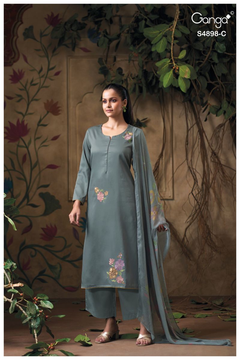 Ganga Ineza 4898 Cotton Satin Embroidered Salwar Kameez Catalog — Wholesale Readymade Suit, Vardan Ethnic wholesale from Surat — view 2