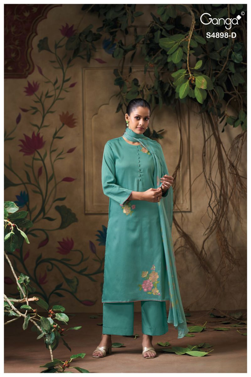 Ganga Ineza 4898 Cotton Satin Embroidered Salwar Kameez Catalog — Wholesale Readymade Suit, Vardan Ethnic wholesale from Surat — view 3
