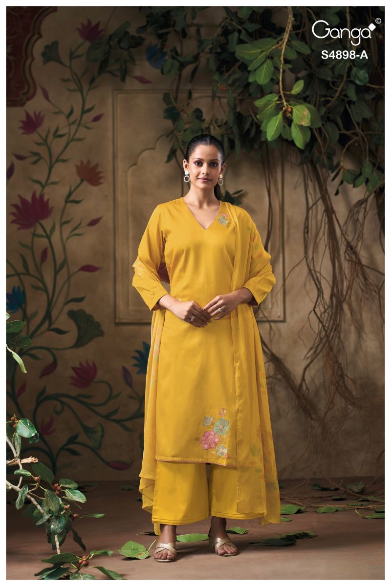 Ganga Ineza 4898 Cotton Satin Embroidered Salwar Kameez Catalog — Wholesale Readymade Suit, Vardan Ethnic wholesale from Surat — view 5