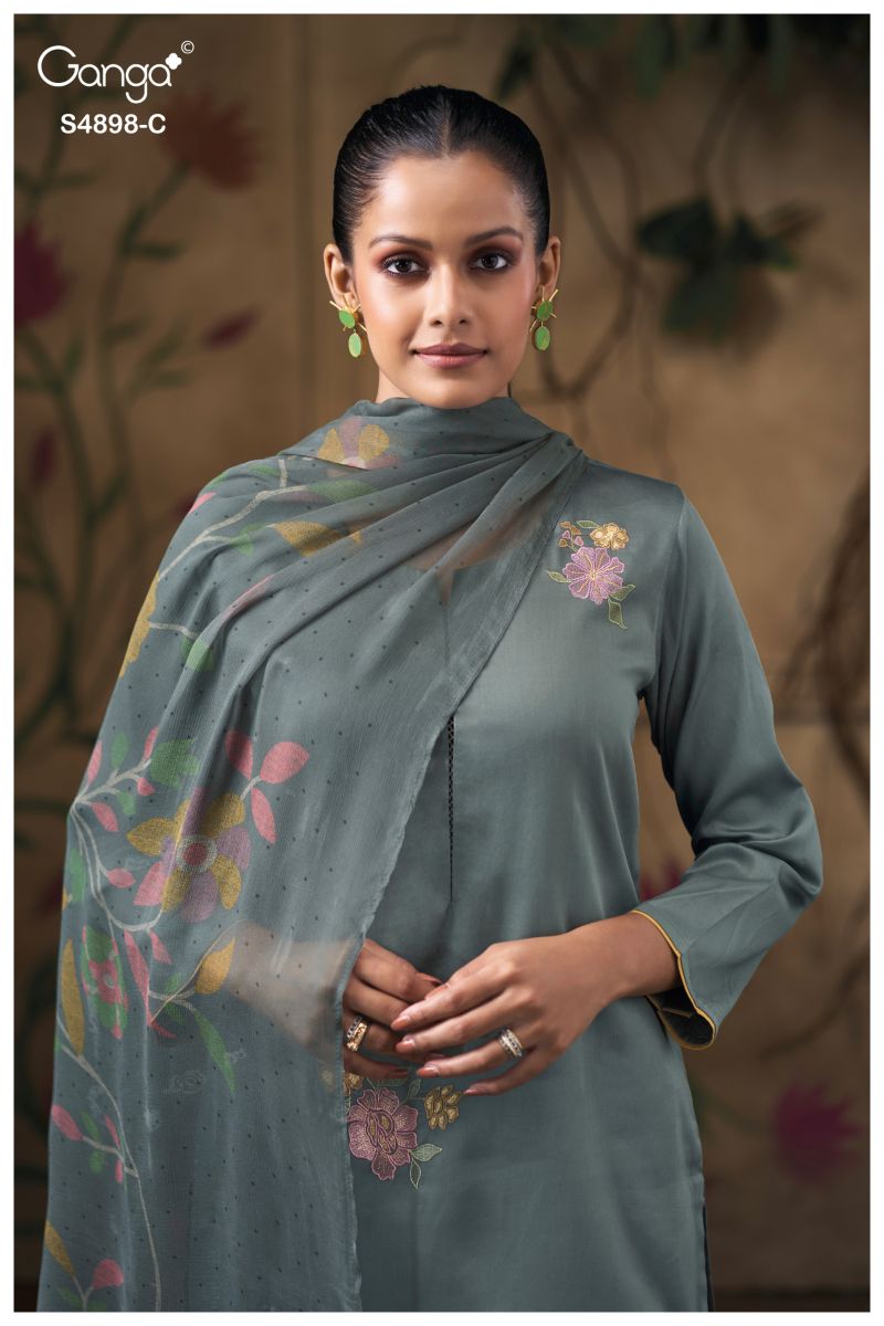 Ganga Ineza 4898 Cotton Satin Embroidered Salwar Kameez Catalog