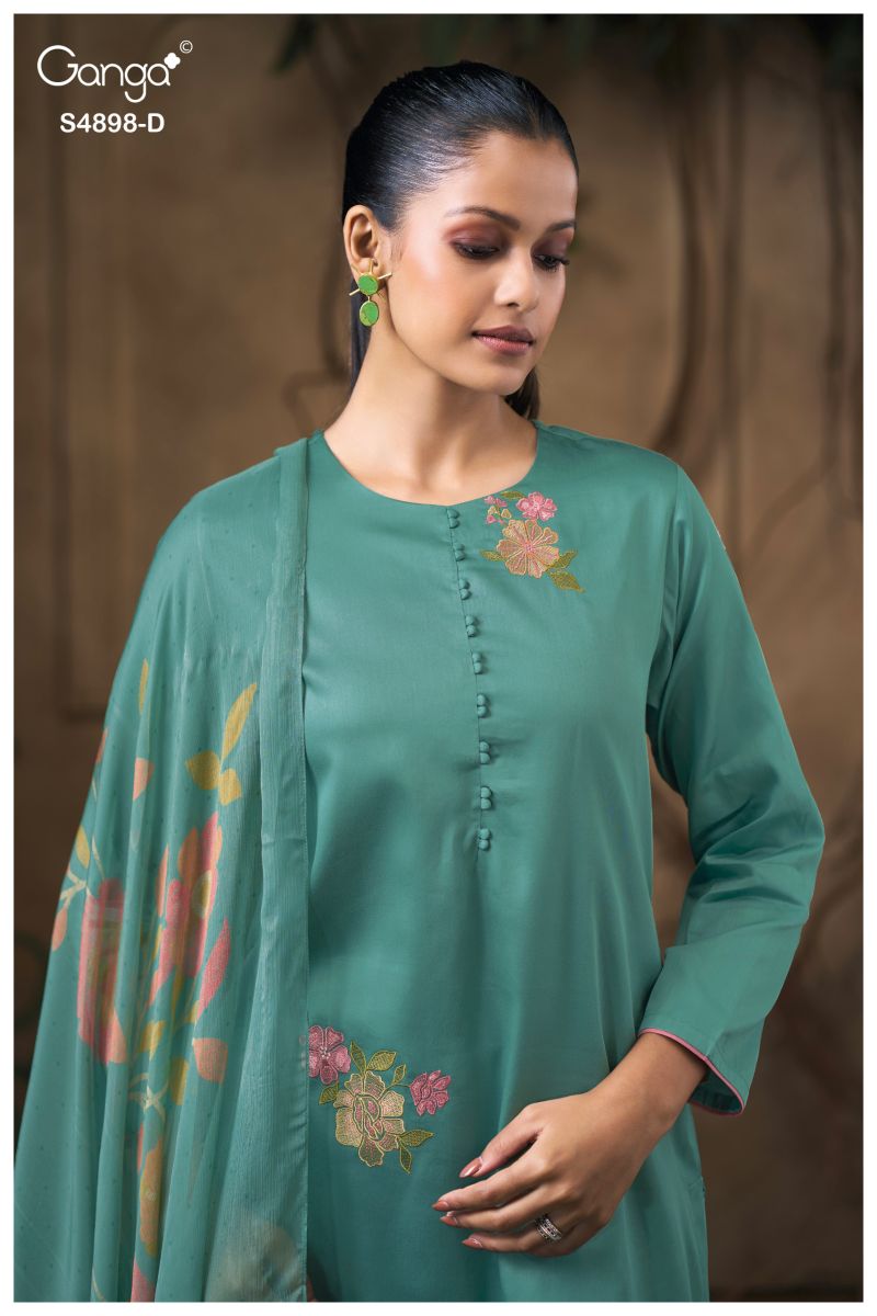 Ganga Ineza 4898 Cotton Satin Embroidered Salwar Kameez Catalog — Wholesale Readymade Suit, Vardan Ethnic wholesale from Surat — view 8