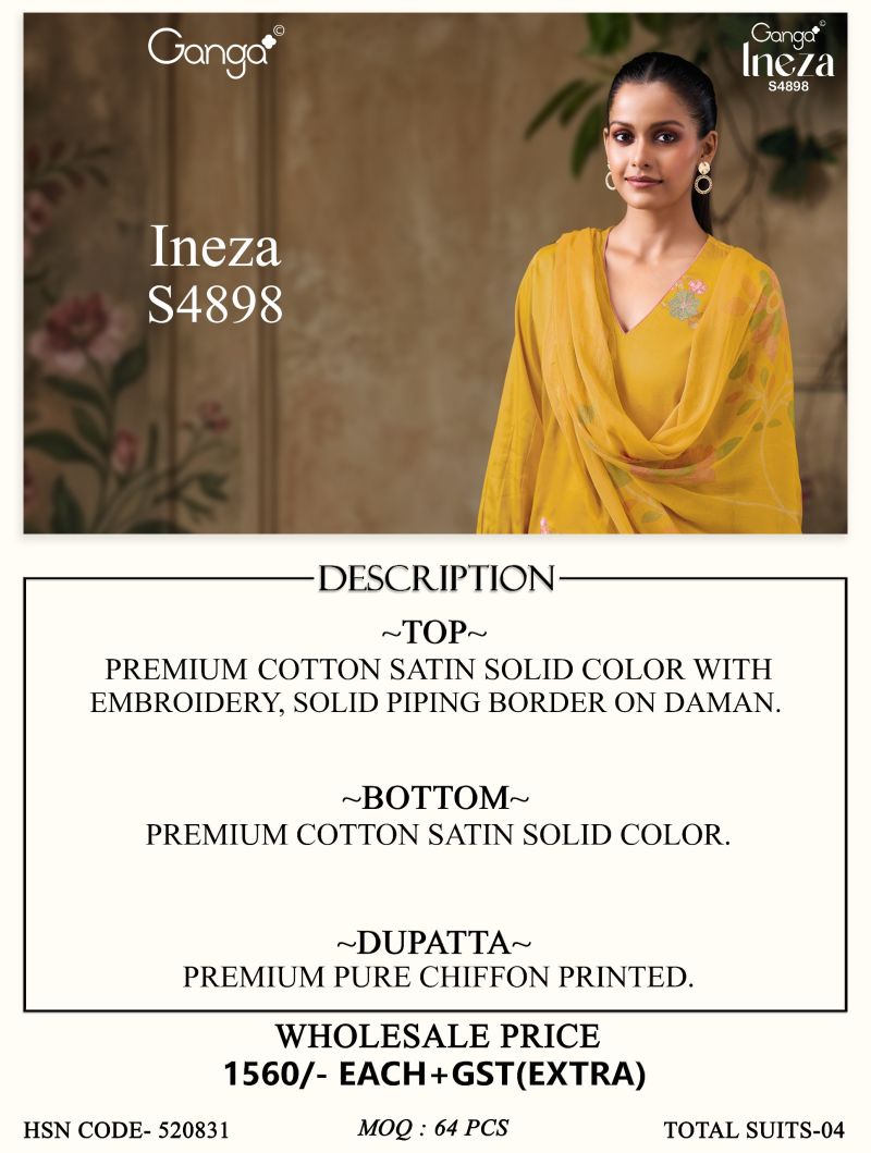 Ganga Ineza 4898 Cotton Satin Embroidered Salwar Kameez Catalog — Wholesale Readymade Suit, Vardan Ethnic wholesale from Surat — view 10