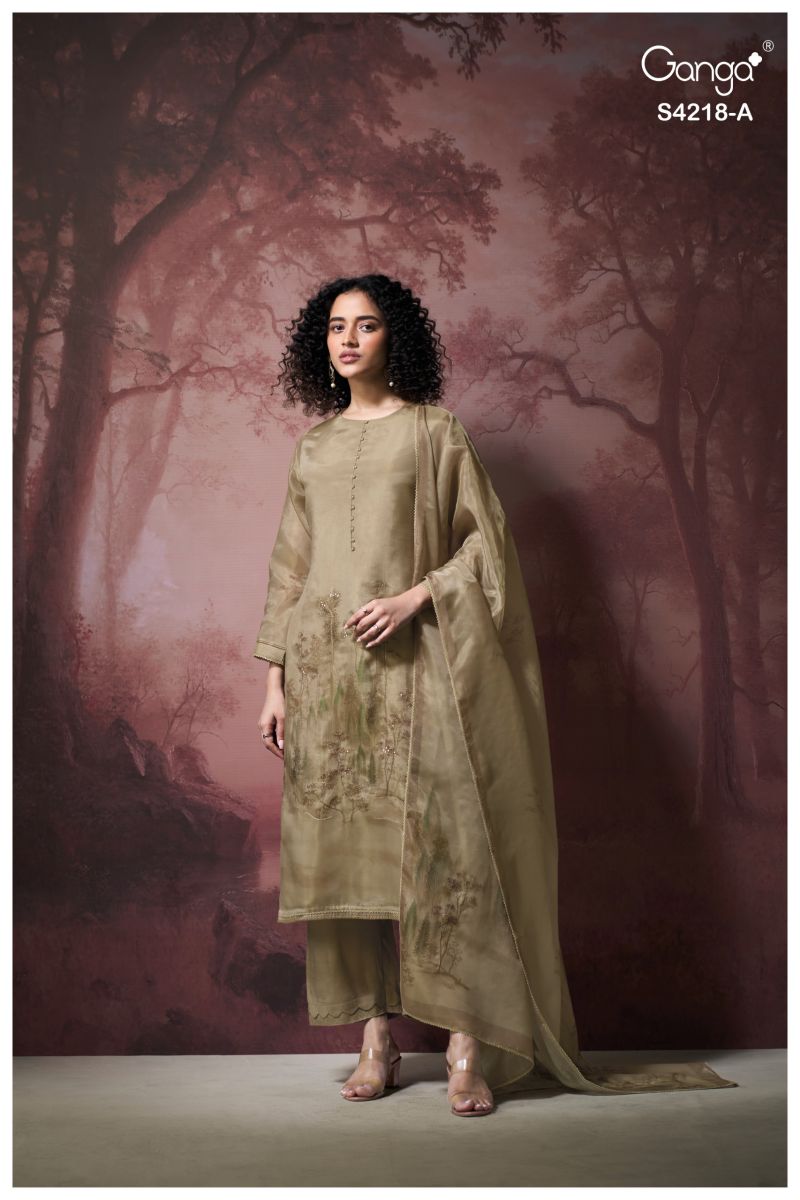 Ganga Ivella 4218 Bemberg Silk Jacquard Printed Salwar Suit — Wholesale Salwar Suits, Ganga wholesale from Surat — view 9