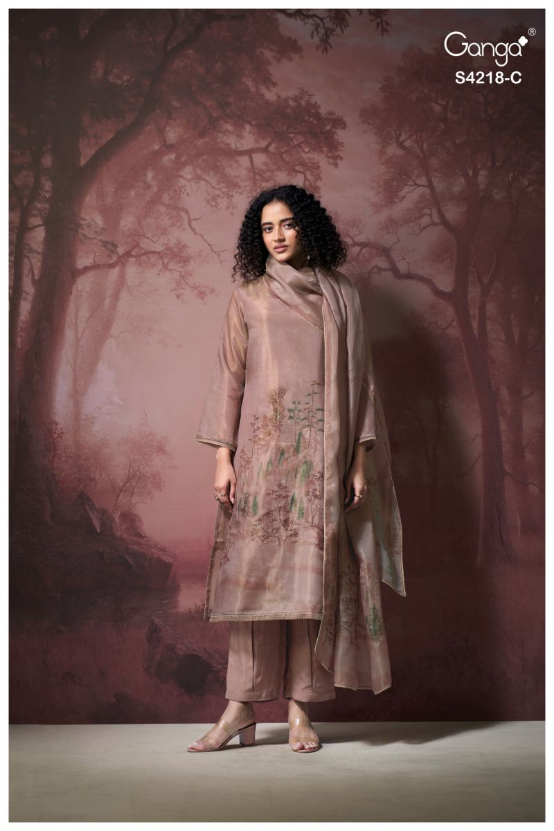 Ganga Ivella 4218 Bemberg Silk Jacquard Printed Salwar Suit