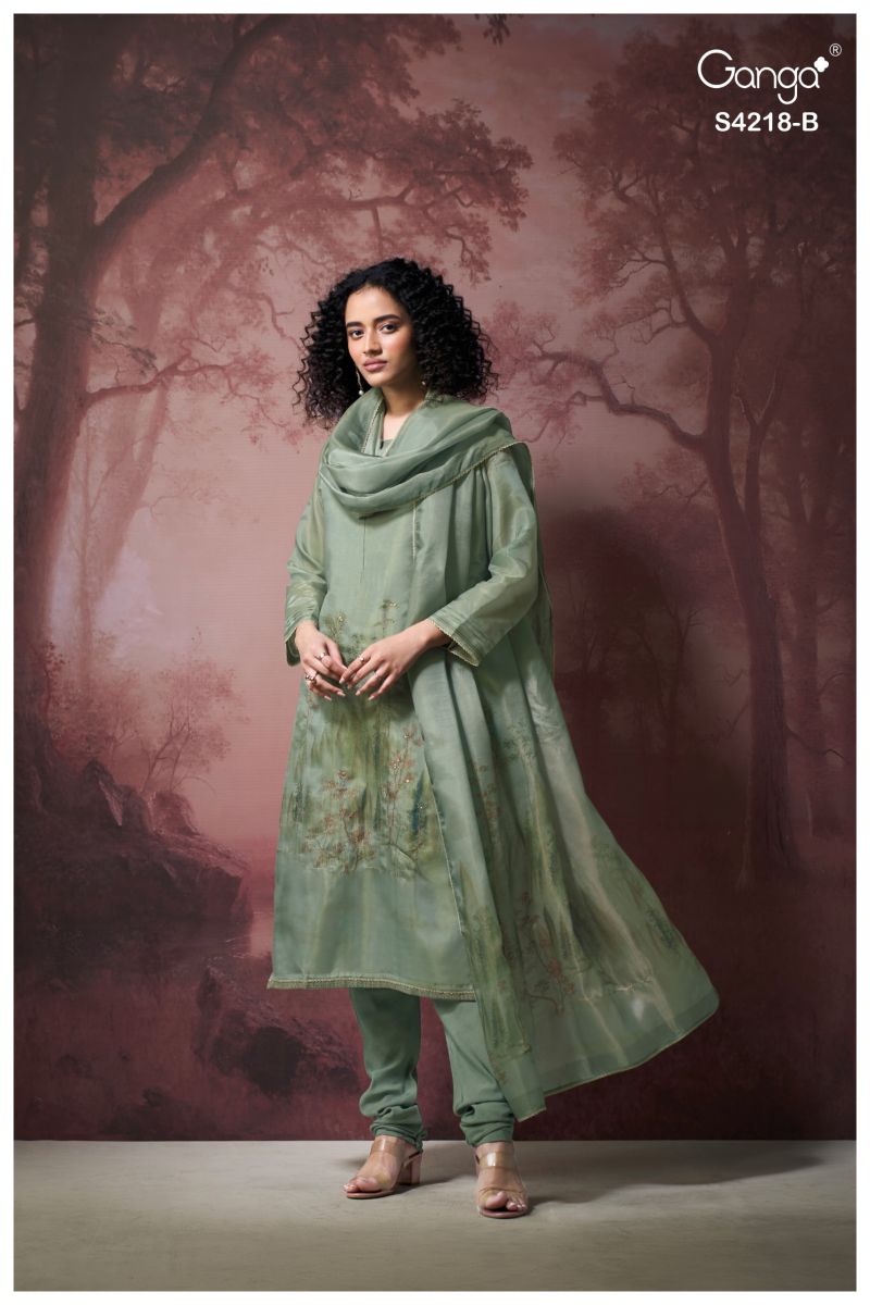 Ganga Ivella 4218 Bemberg Silk Jacquard Printed Salwar Suit — Wholesale Salwar Suits, Ganga wholesale from Surat — view 7