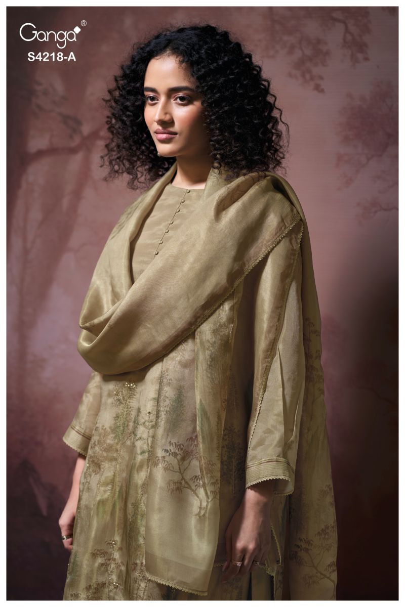 Ganga Ivella 4218 Bemberg Silk Jacquard Printed Salwar Suit — Wholesale Salwar Suits, Ganga wholesale from Surat — view 4