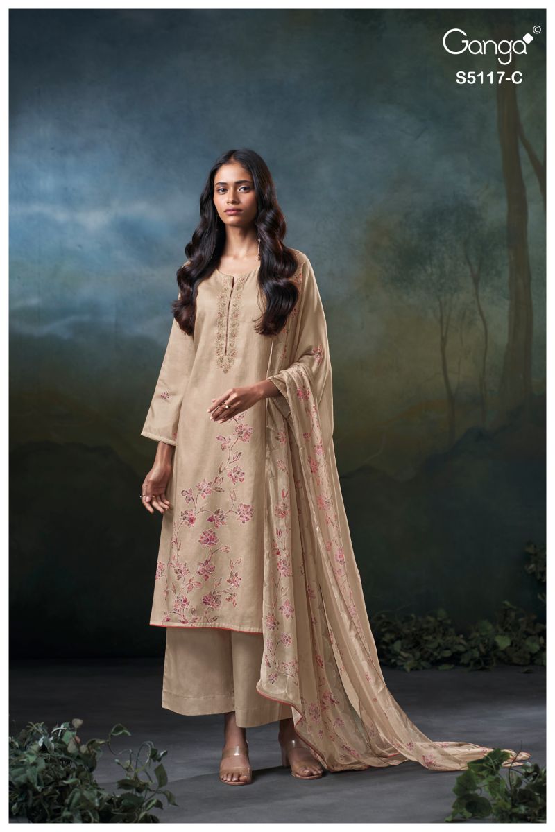 Ganga Jazel 5117 Cotton Satin Embroidered Salwar Kameez Catalog