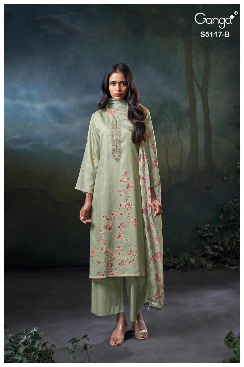 Ganga Jazel 5117 Cotton Satin Embroidered Salwar Kameez Catalog — Cotton Dress Material, Vardan Ethnic wholesale from Surat — view 2