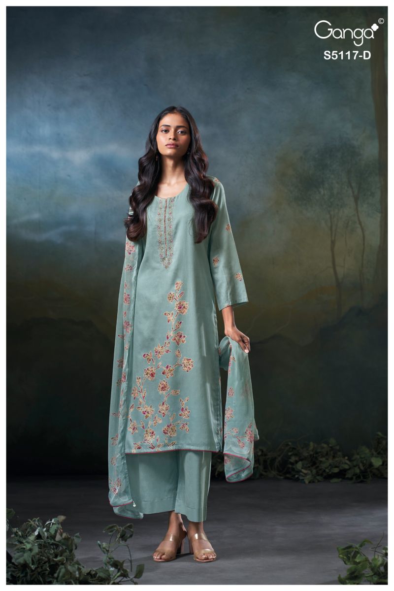 Ganga Jazel 5117 Cotton Satin Embroidered Salwar Kameez Catalog — Cotton Dress Material, Vardan Ethnic wholesale from Surat — view 3