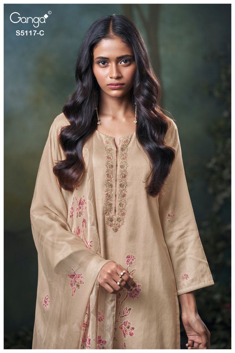 Ganga Jazel 5117 Cotton Satin Embroidered Salwar Kameez Catalog — Cotton Dress Material, Vardan Ethnic wholesale from Surat — view 6
