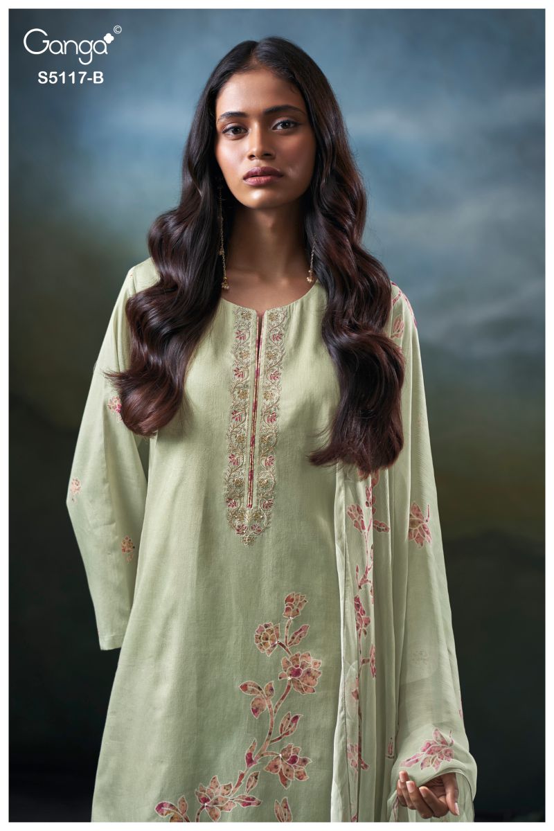 Ganga Jazel 5117 Cotton Satin Embroidered Salwar Kameez Catalog — Cotton Dress Material, Vardan Ethnic wholesale from Surat — view 7