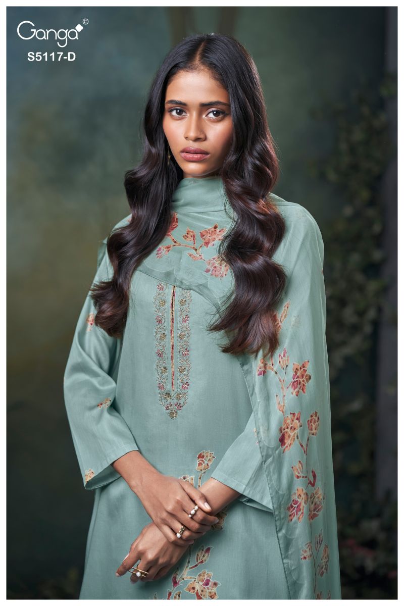 Ganga Jazel 5117 Cotton Satin Embroidered Salwar Kameez Catalog — Cotton Dress Material, Vardan Ethnic wholesale from Surat — view 8