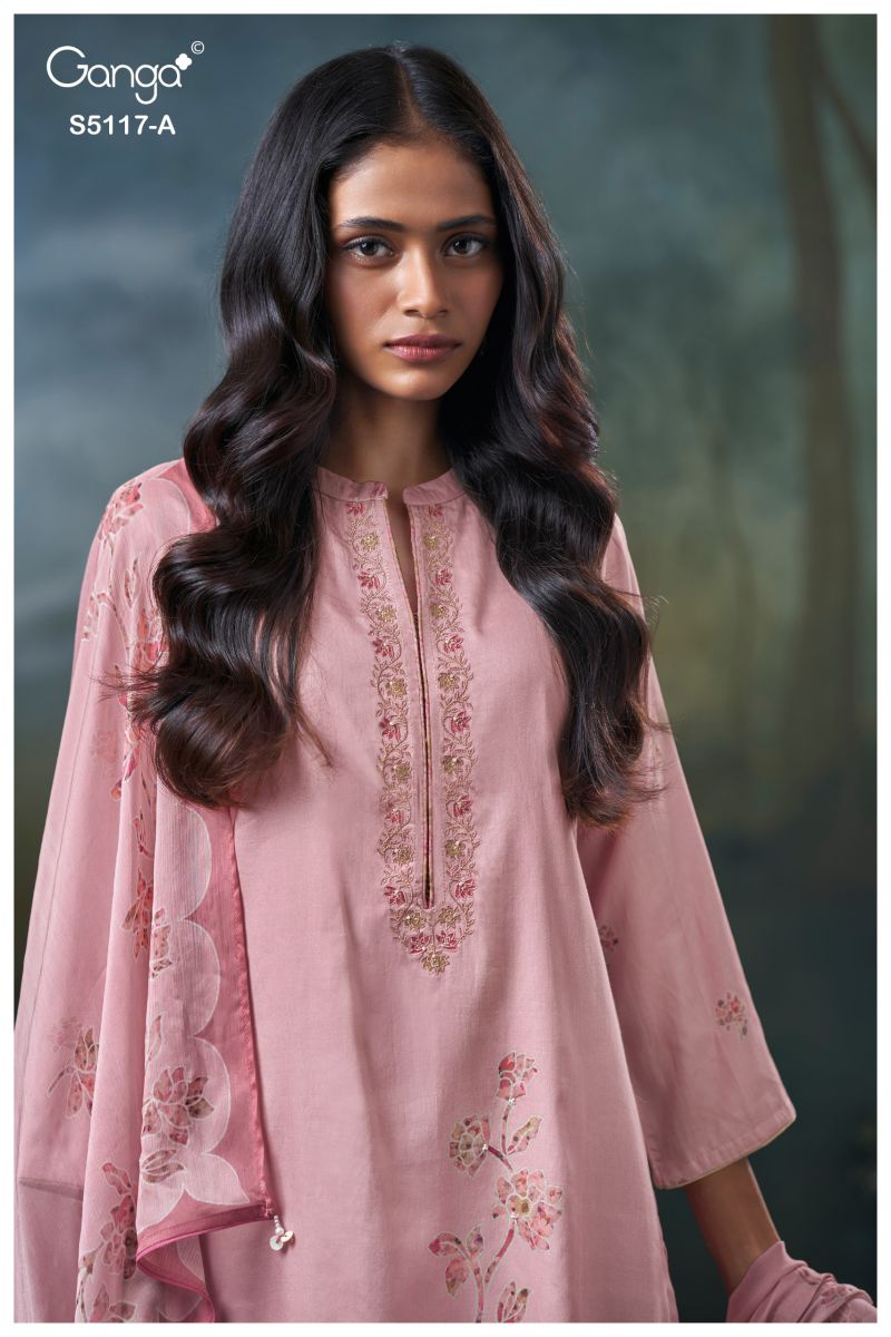Ganga Jazel 5117 Cotton Satin Embroidered Salwar Kameez Catalog — Cotton Dress Material, Vardan Ethnic wholesale from Surat — view 9