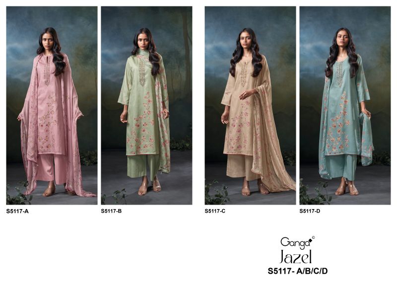 Ganga Jazel 5117 Cotton Satin Embroidered Salwar Kameez Catalog — Cotton Dress Material, Vardan Ethnic wholesale from Surat — view 10