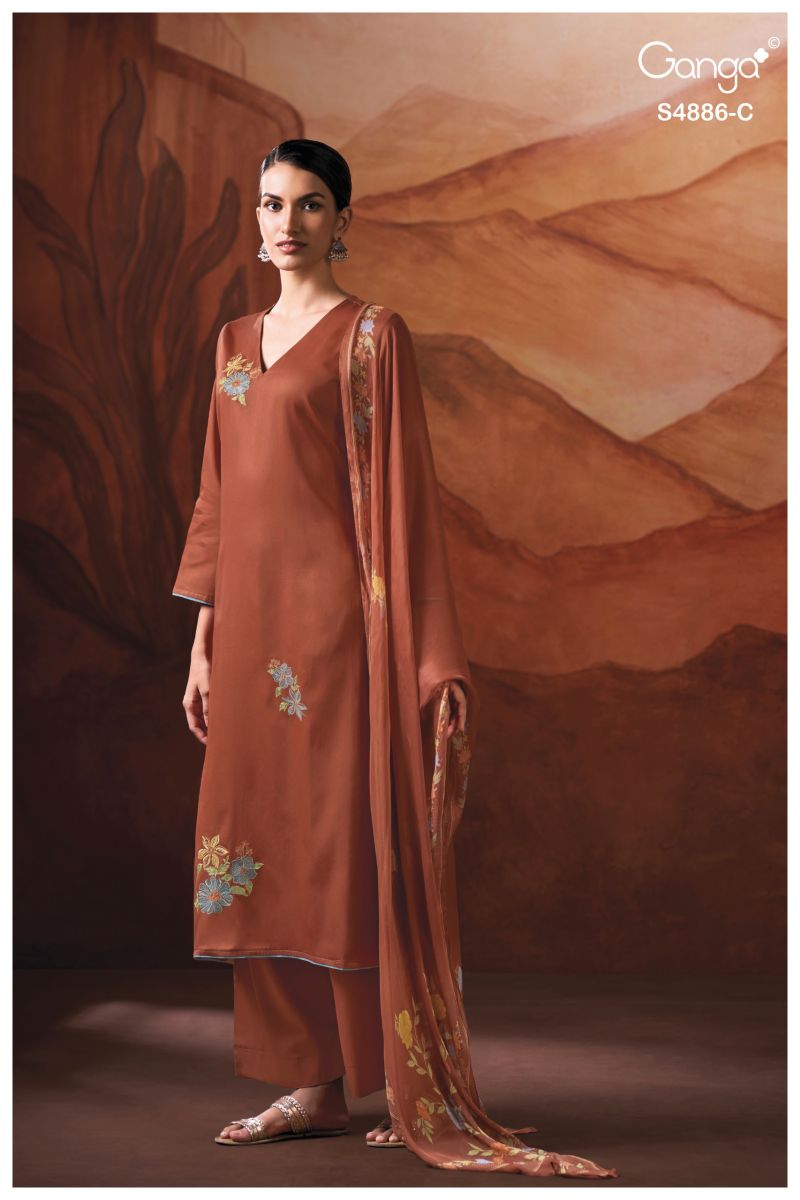 Ganga Jelyis 4886 Cotton Satin Embroidered Salwar Kameez Catalog