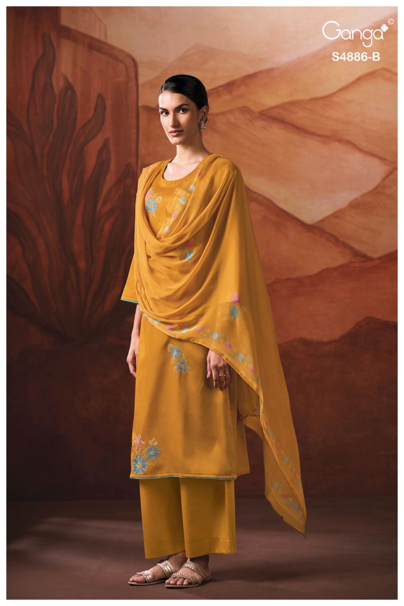 Ganga Jelyis 4886 Cotton Satin Embroidered Salwar Kameez Catalog — Wholesale Dress Material, Vardan Ethnic wholesale from Surat — view 2