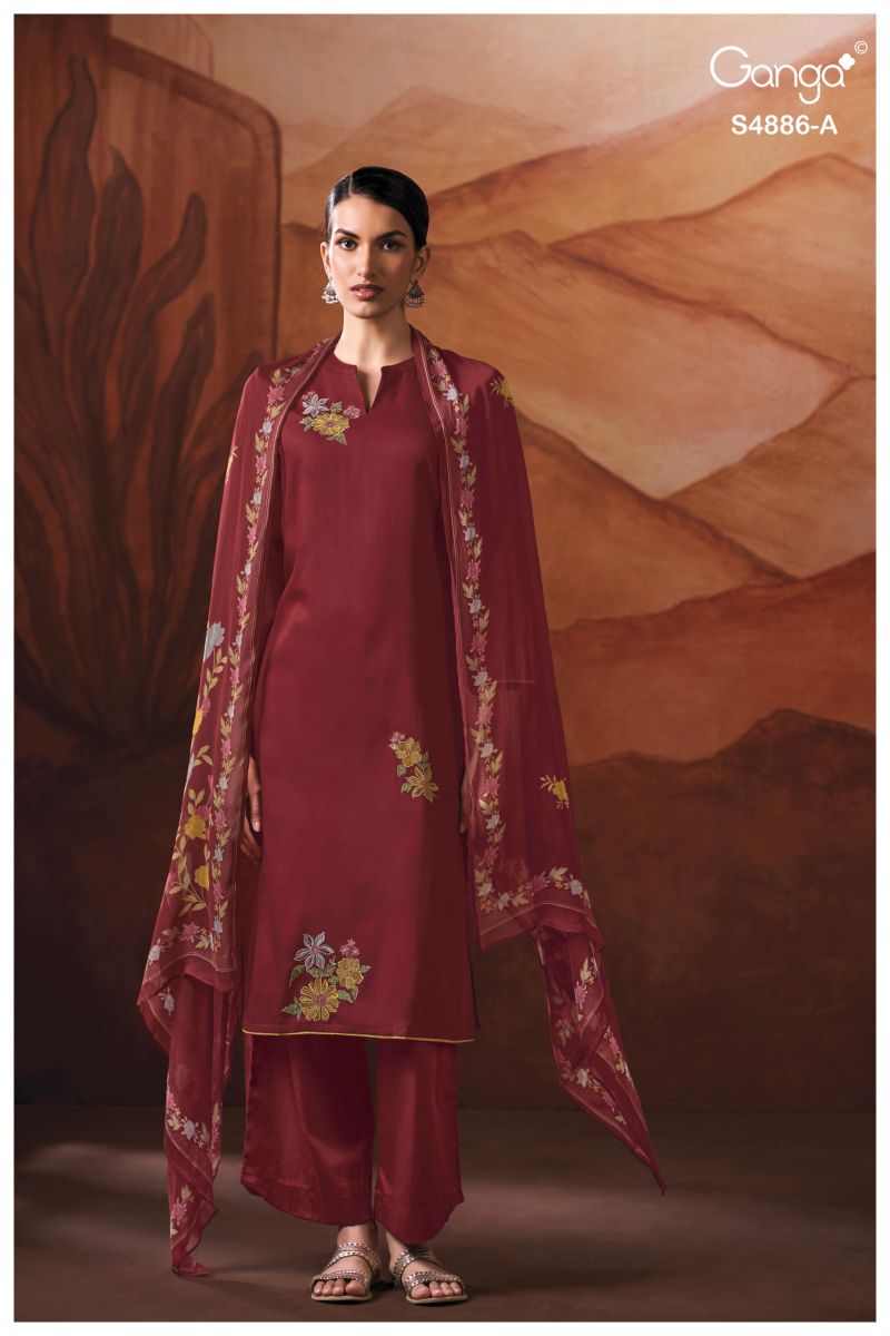 Ganga Jelyis 4886 Cotton Satin Embroidered Salwar Kameez Catalog — Wholesale Dress Material, Vardan Ethnic wholesale from Surat — view 3