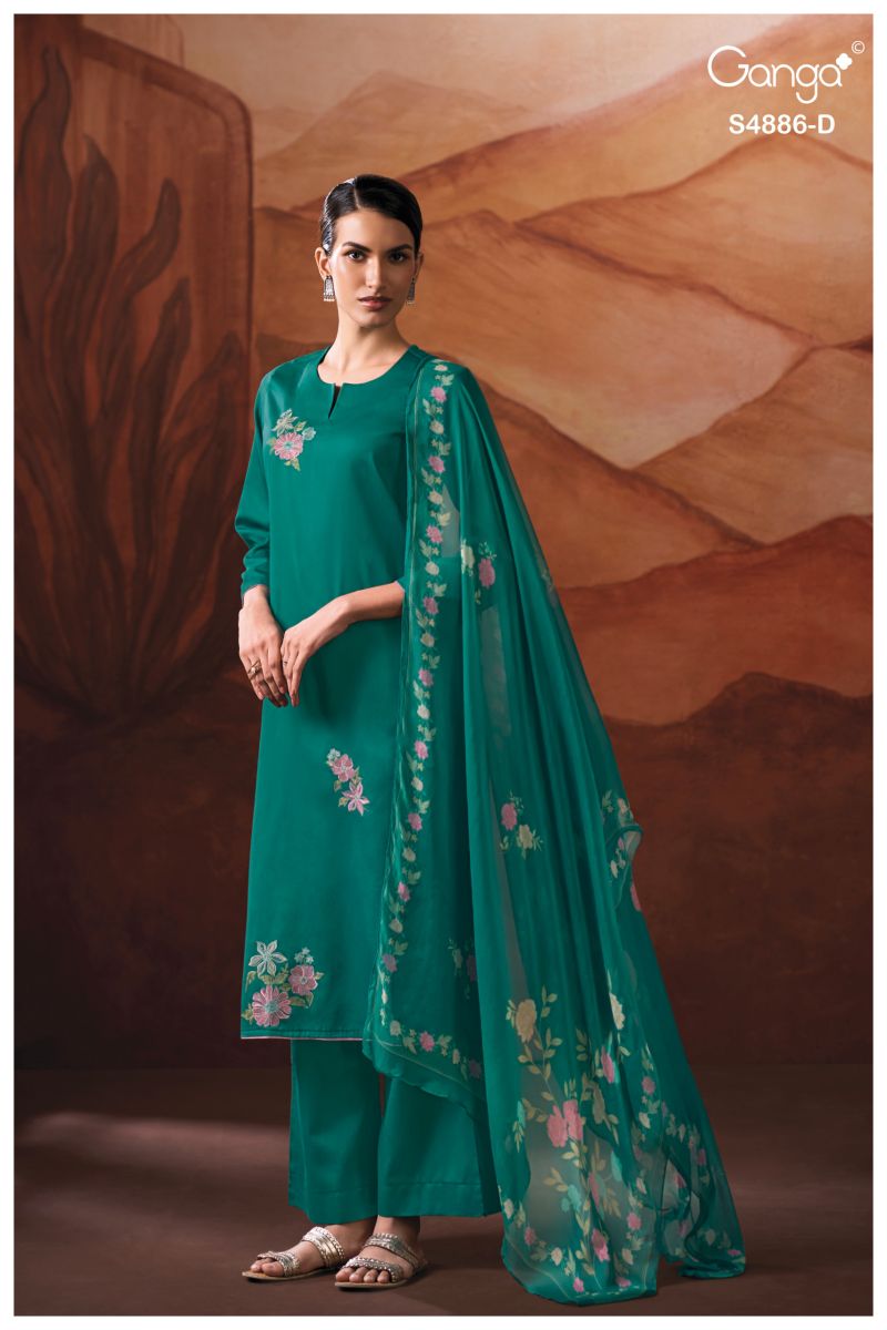 Ganga Jelyis 4886 Cotton Satin Embroidered Salwar Kameez Catalog — Wholesale Dress Material, Vardan Ethnic wholesale from Surat — view 4