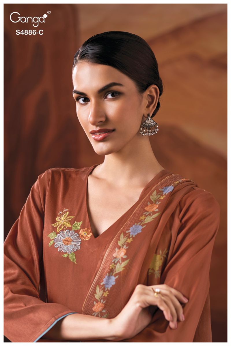 Ganga Jelyis 4886 Cotton Satin Embroidered Salwar Kameez Catalog — Wholesale Dress Material, Vardan Ethnic wholesale from Surat — view 5