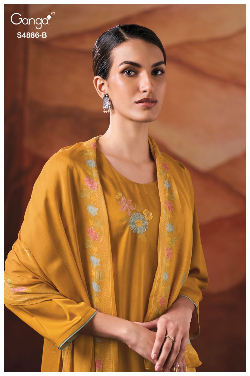 Ganga Jelyis 4886 Cotton Satin Embroidered Salwar Kameez Catalog — Wholesale Dress Material, Vardan Ethnic wholesale from Surat — view 6