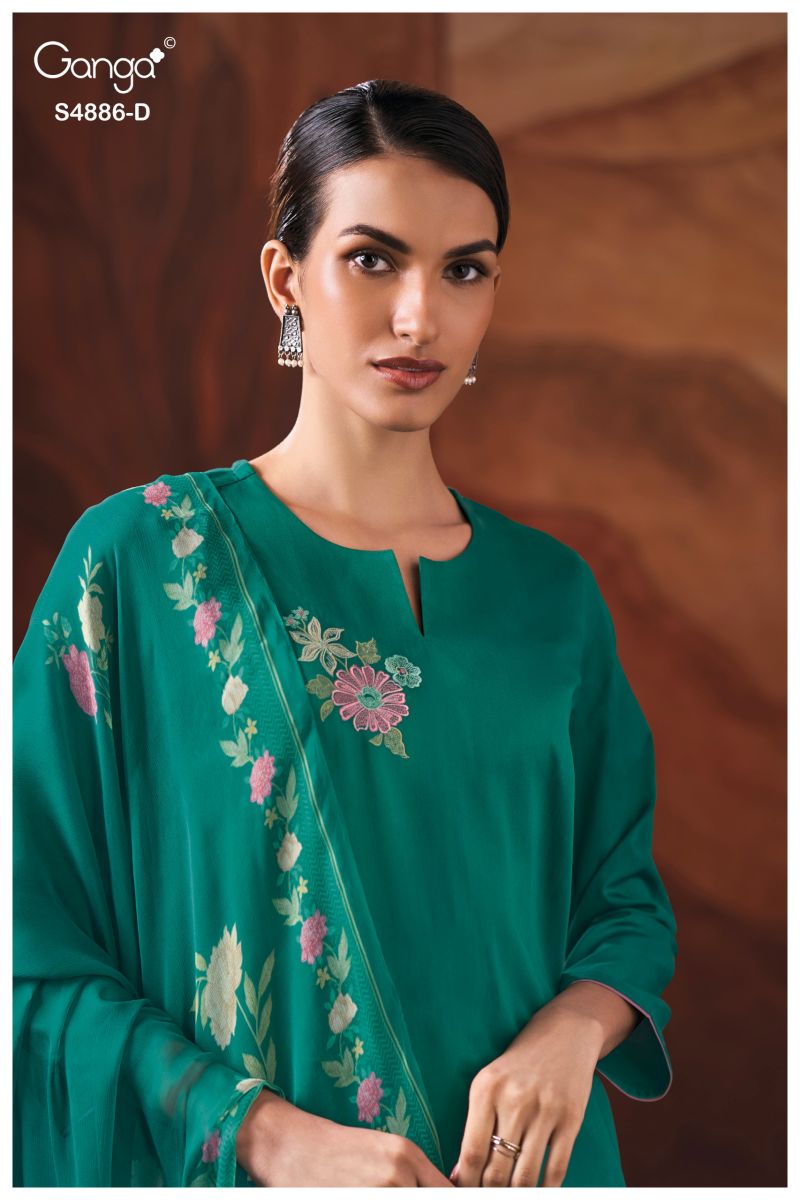 Ganga Jelyis 4886 Cotton Satin Embroidered Salwar Kameez Catalog — Wholesale Dress Material, Vardan Ethnic wholesale from Surat — view 7