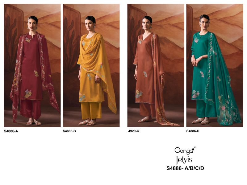 Ganga Jelyis 4886 Cotton Satin Embroidered Salwar Kameez Catalog — Wholesale Dress Material, Vardan Ethnic wholesale from Surat — view 9