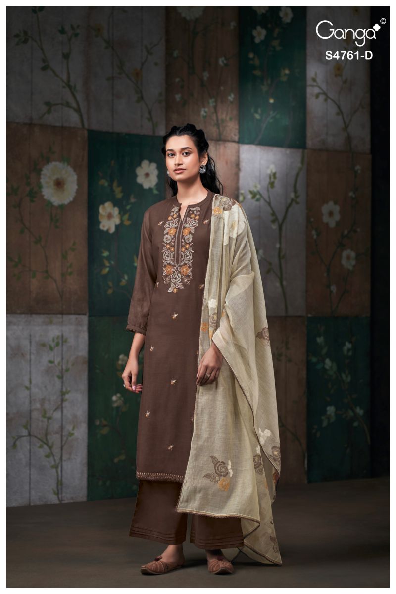 Ganga Kalista 4761 Silk Satin Embroidered Salwar Kameez Catalog — Wholesale Salwar Kameez, Vardan Ethnic wholesale from Surat — view 5
