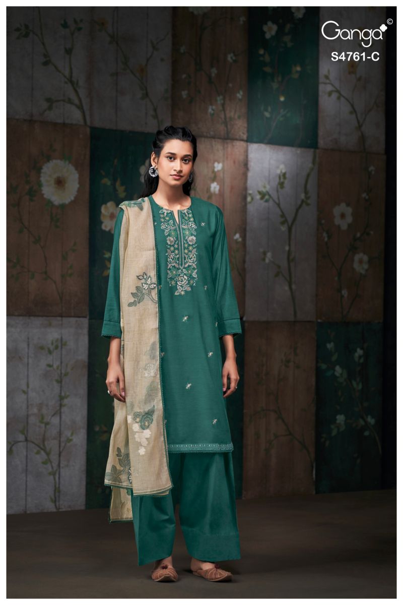 Ganga Kalista 4761 Silk Satin Embroidered Salwar Kameez Catalog — Wholesale Salwar Kameez, Vardan Ethnic wholesale from Surat — view 7