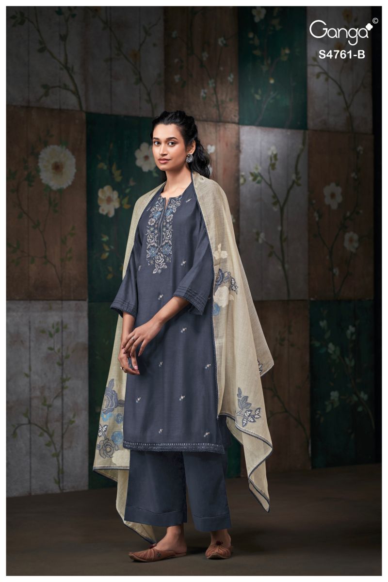 Ganga Kalista 4761 Silk Satin Embroidered Salwar Kameez Catalog — Wholesale Salwar Kameez, Vardan Ethnic wholesale from Surat — view 8