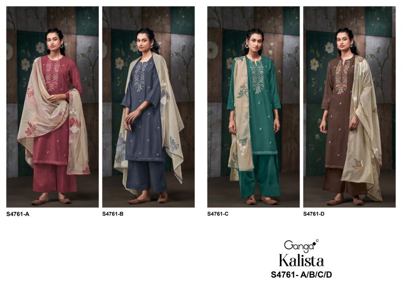 Ganga Kalista 4761 Silk Satin Embroidered Salwar Kameez Catalog — Wholesale Salwar Kameez, Vardan Ethnic wholesale from Surat — view 3