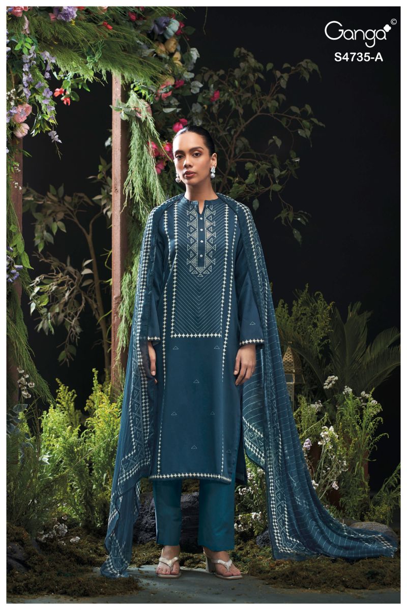 Ganga Kiyanshi 4735 Cotton Satin Print Hand Embroidered Salwar Kameez Catalog — Wholesale Readymade Suit, Ganga wholesale from Surat — view 2