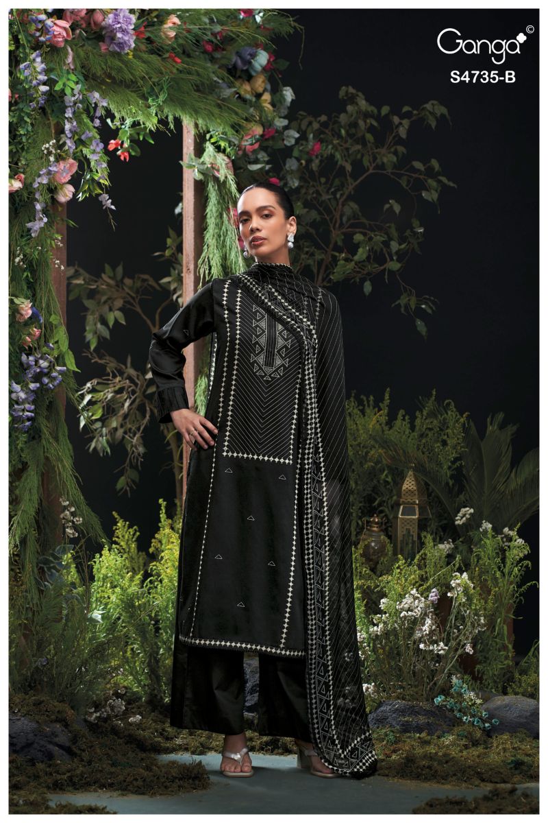 Ganga Kiyanshi 4735 Cotton Satin Print Hand Embroidered Salwar Kameez Catalog — Wholesale Readymade Suit, Ganga wholesale from Surat — view 3