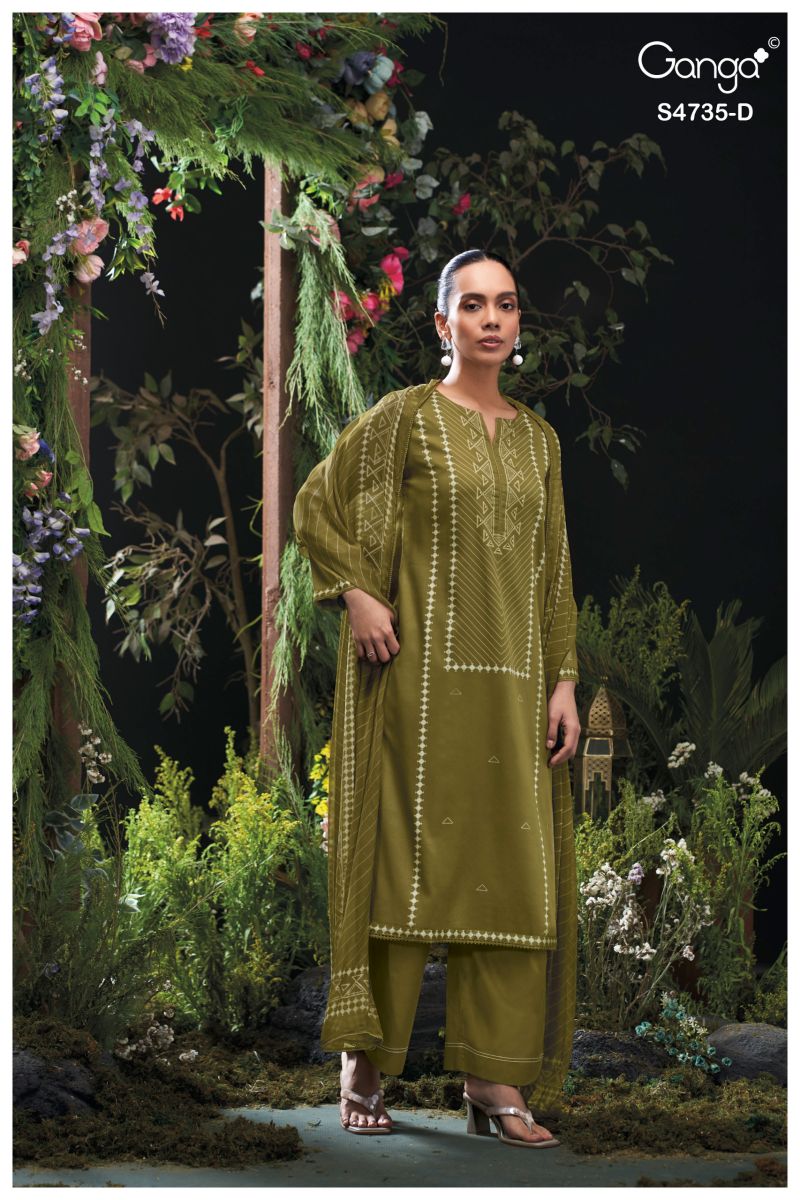 Ganga Kiyanshi 4735 Cotton Satin Print Hand Embroidered Salwar Kameez Catalog — Wholesale Readymade Suit, Ganga wholesale from Surat — view 4
