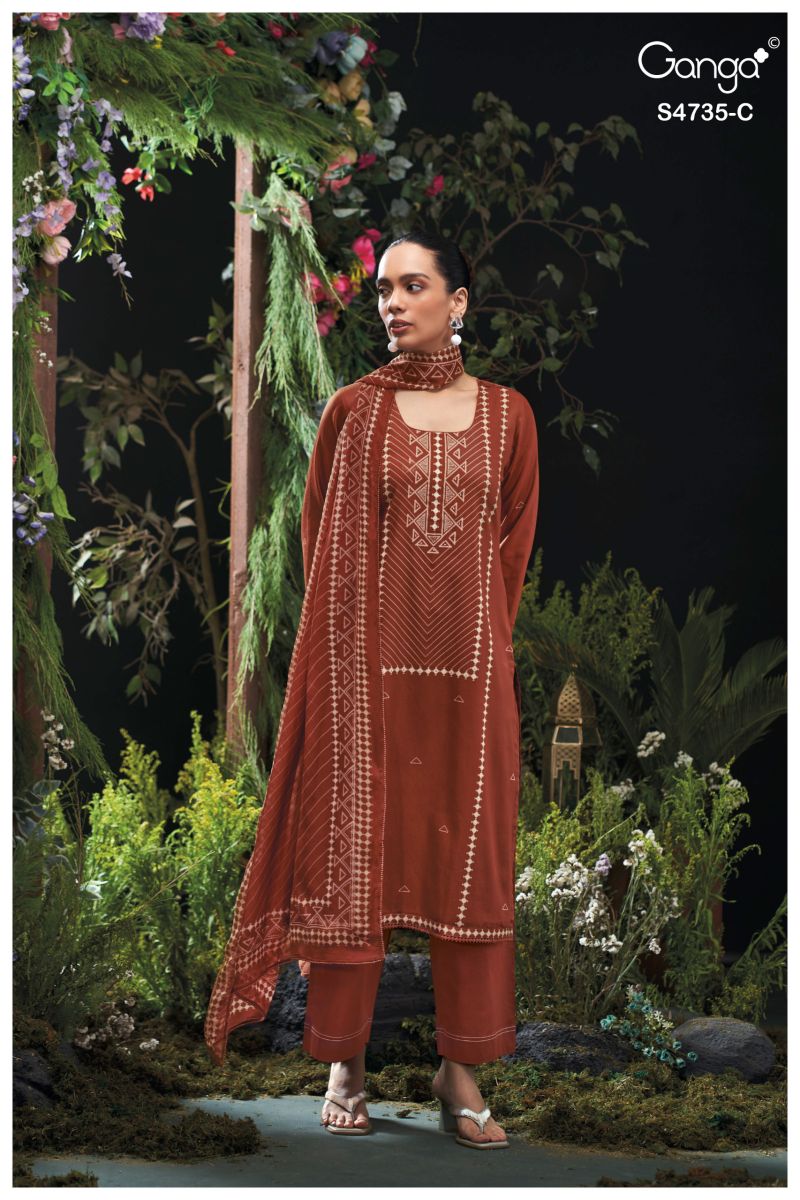 Ganga Kiyanshi 4735 Cotton Satin Print Hand Embroidered Salwar Kameez Catalog — Wholesale Readymade Suit, Ganga wholesale from Surat — view 5