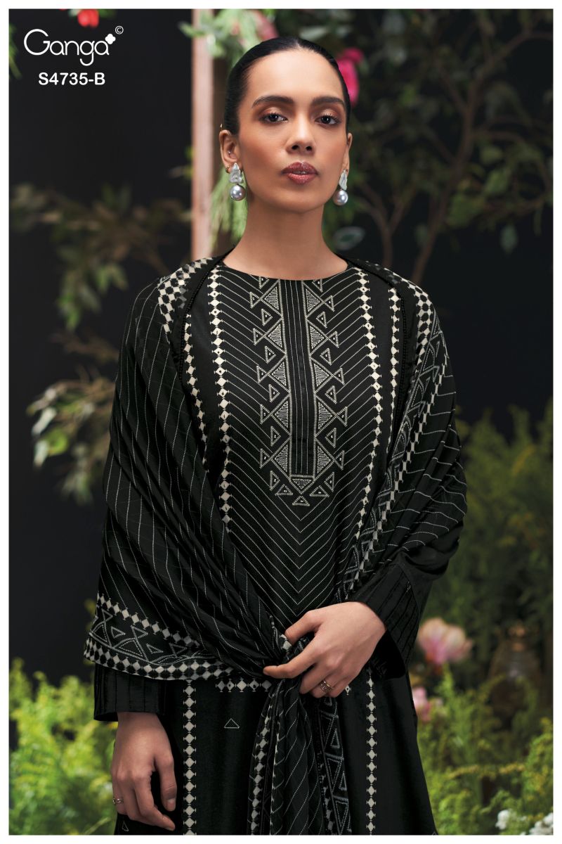 Ganga Kiyanshi 4735 Cotton Satin Print Hand Embroidered Salwar Kameez Catalog