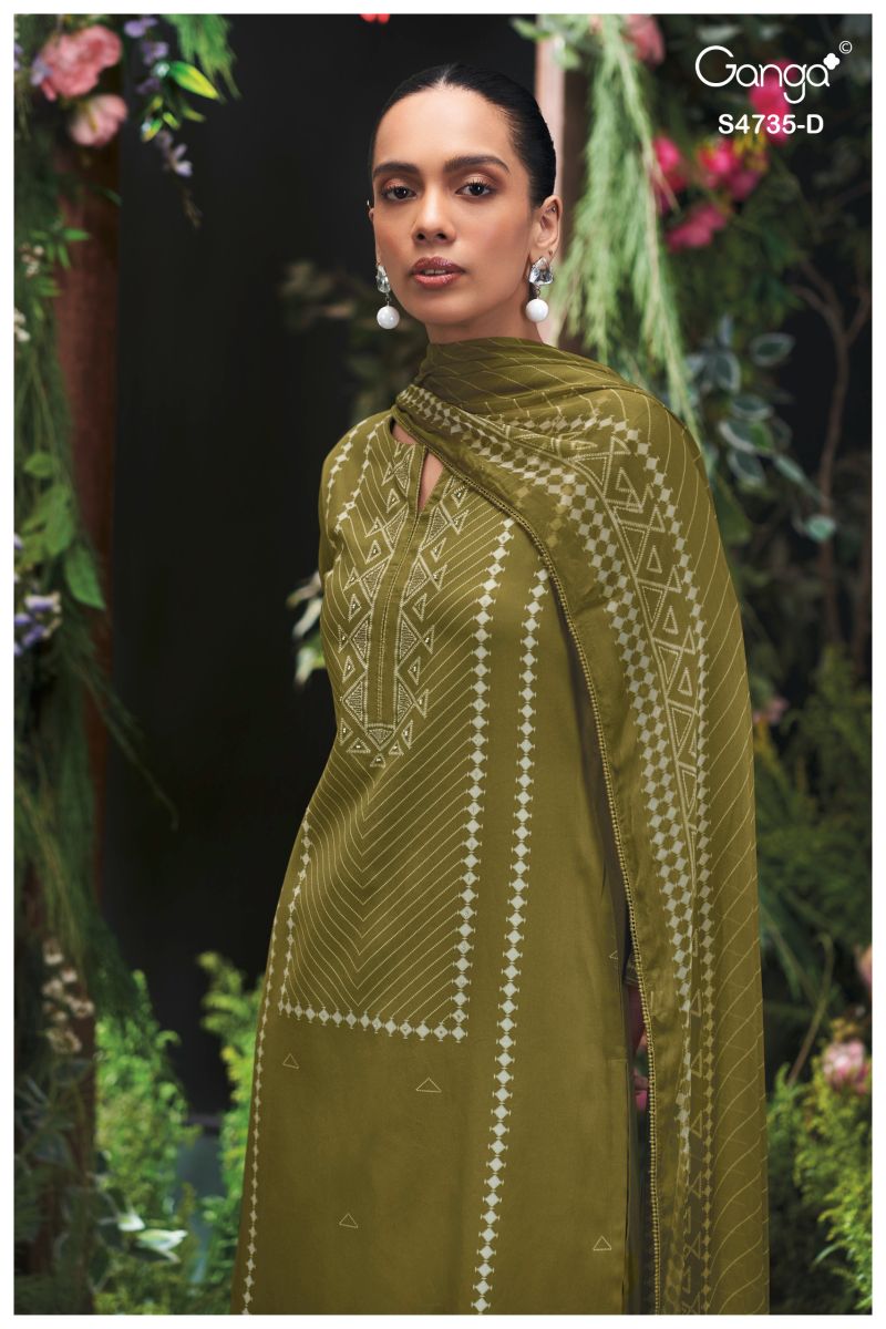 Ganga Kiyanshi 4735 Cotton Satin Print Hand Embroidered Salwar Kameez Catalog — Wholesale Readymade Suit, Ganga wholesale from Surat — view 6