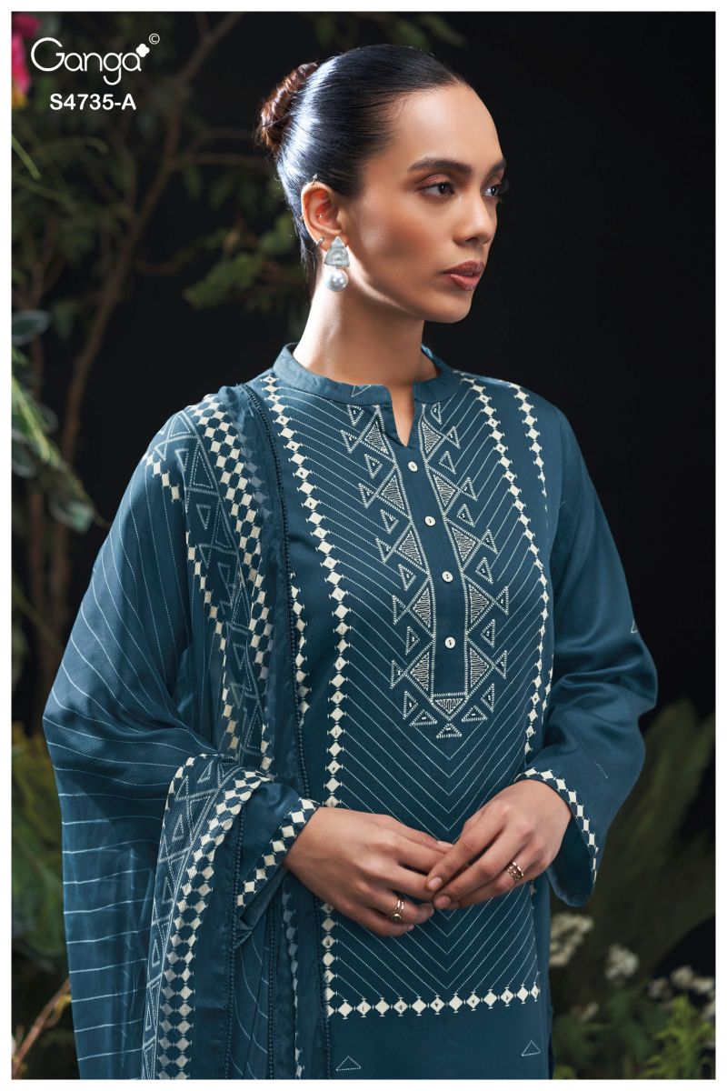 Ganga Kiyanshi 4735 Cotton Satin Print Hand Embroidered Salwar Kameez Catalog — Wholesale Readymade Suit, Ganga wholesale from Surat — view 7