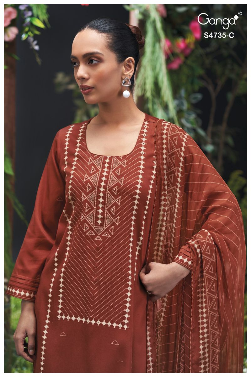 Ganga Kiyanshi 4735 Cotton Satin Print Hand Embroidered Salwar Kameez Catalog — Wholesale Readymade Suit, Ganga wholesale from Surat — view 8