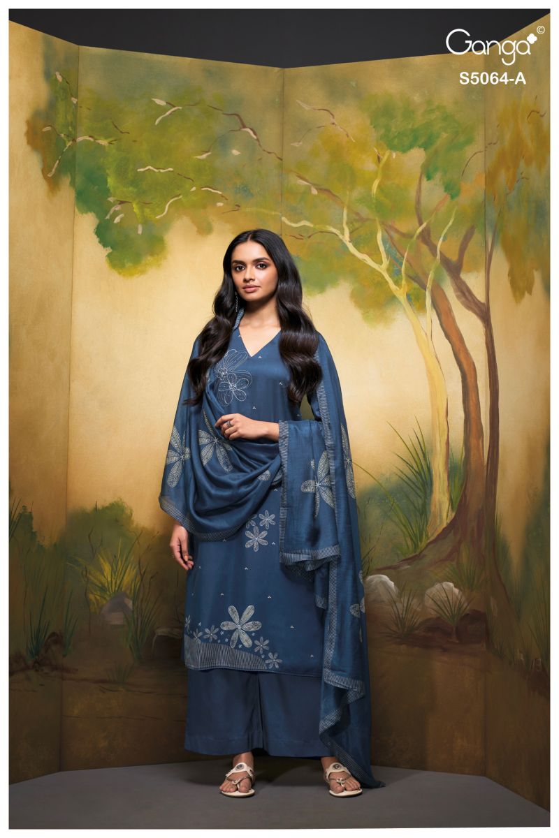 Ganga Maevina 5064 Cotton Satin Print Hand Embroidered Salwar Kameez Catalog — Cotton Dress Material, Ganga wholesale from Surat — view 2