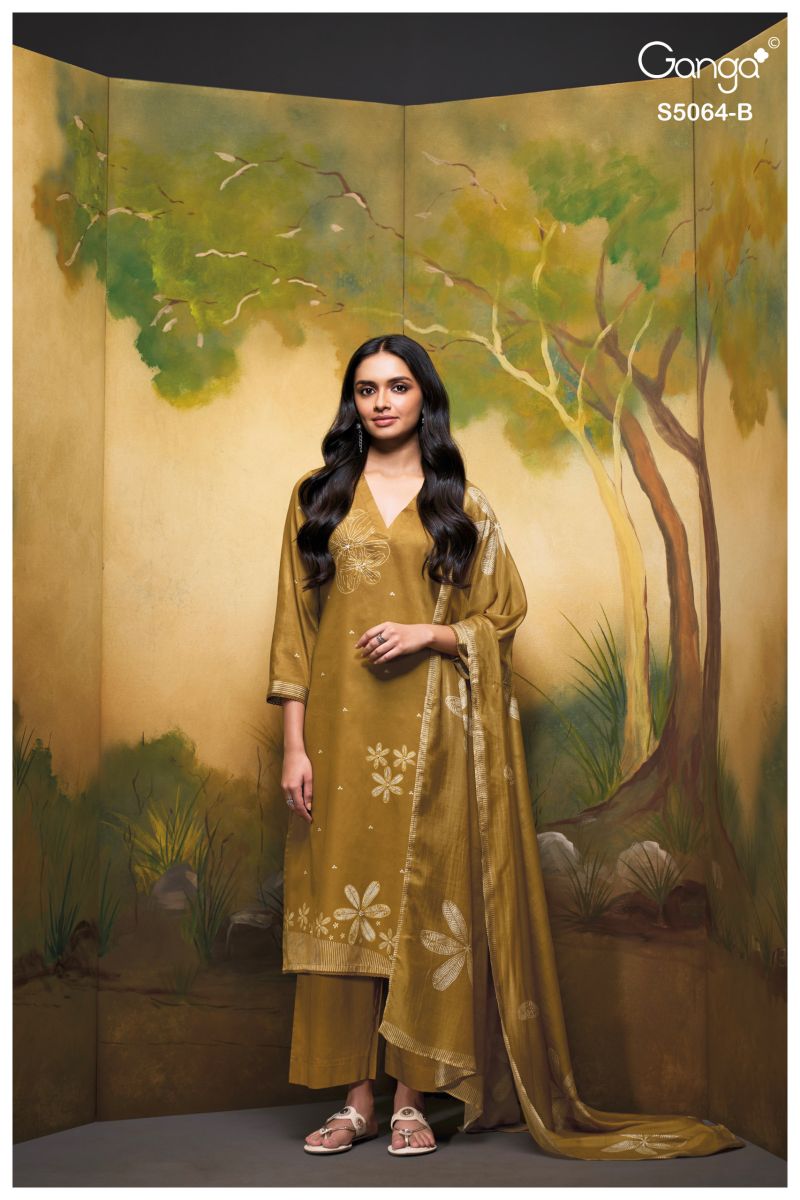 Ganga Maevina 5064 Cotton Satin Print Hand Embroidered Salwar Kameez Catalog — Cotton Dress Material, Ganga wholesale from Surat — view 3